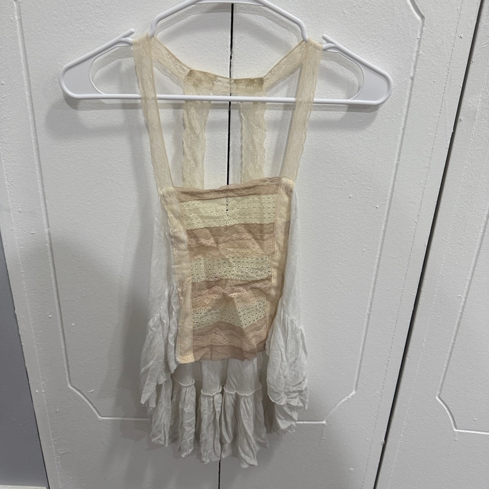 Free People White Lace Front Flowy Tank Top